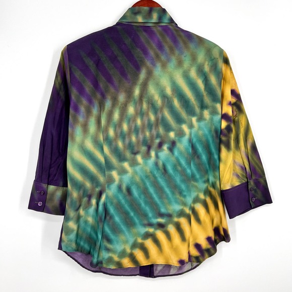 Escada Sport Women Sz 42 Large Silk Blend 3/4 Sleeve Blouse Shirt Top Mardi Gras - Picture 10 of 10